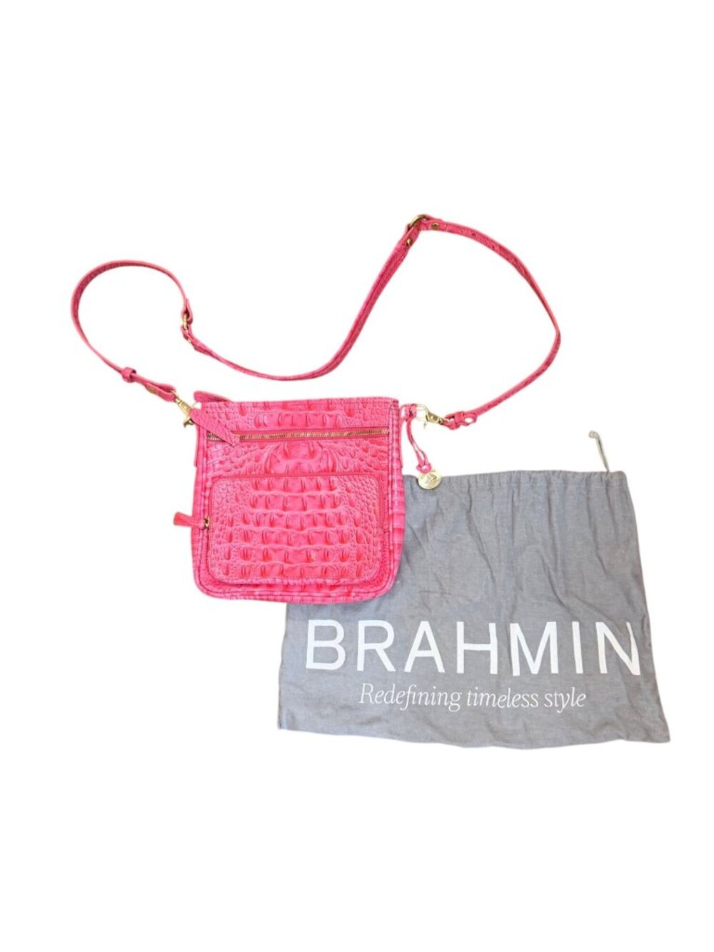 Barbiecore Dopamine Dressing Brahmin Cleo Crossbody Bag Pink Croc Embossed Leath